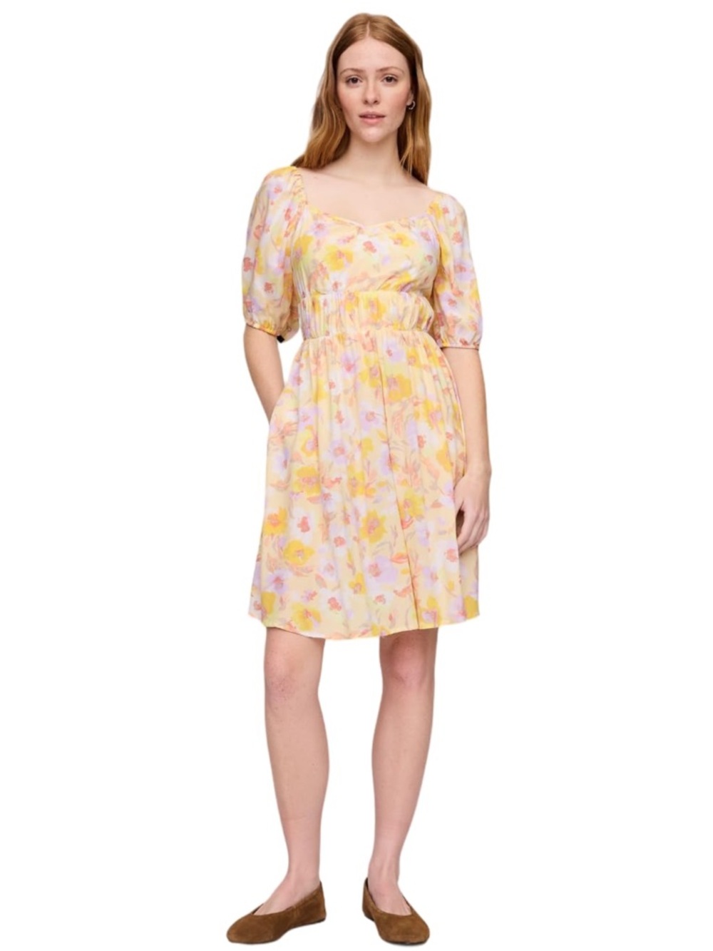 GAP Pastel Yellow Floral Puff-Sleeve Mini Dress - Picture 2 of 9
